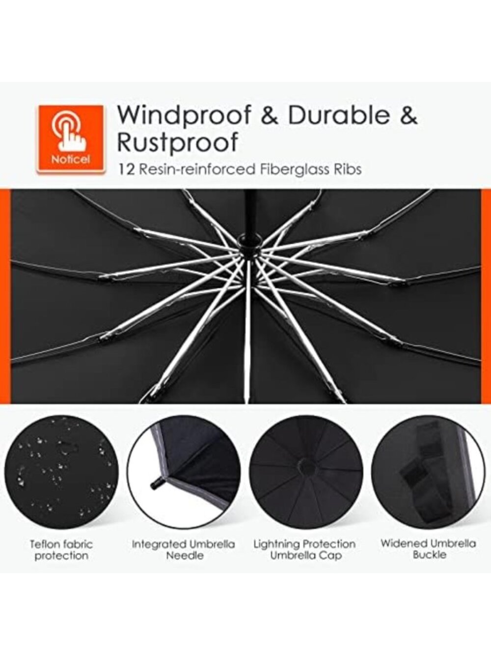 Large Windproof Inverted Umbrella - Compact Reverse Design, Teflon-Coated - Picture 5 of 6